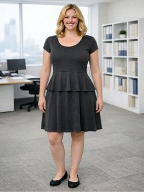 Delirious Los Angeles Dark Grey Peplum Dress Size: Large Pre-owned